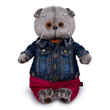 Басик в джинсовой куртке и малиновых штанах