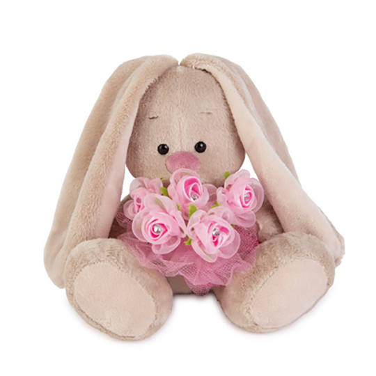 Зайка Ми с букетом роз в сеточке