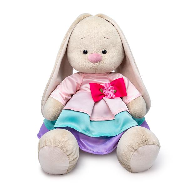 Зайка Ми большой в трехцветном платье