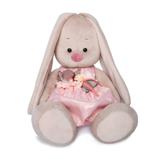 Зайка Ми большой в розовом платье с цветком