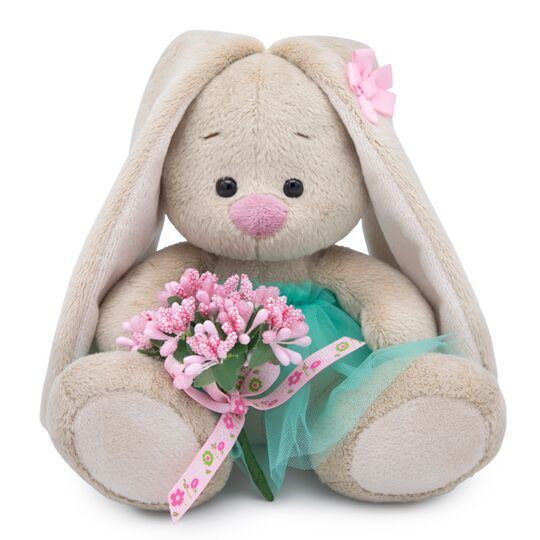 Зайка Ми c букетом в изумрудной юбке