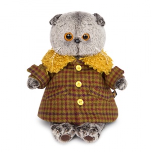 Басик в пальто с желтым меховым воротником