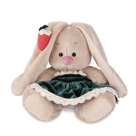 Зайка Ми в бархатном платье и клубничкой на ушке