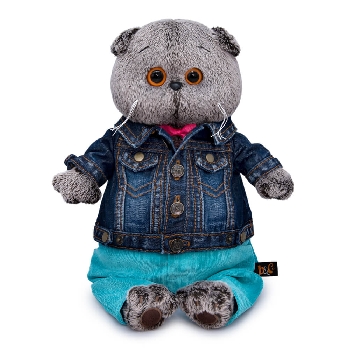 Басик в джинсовой куртке и бирюзовых штанах