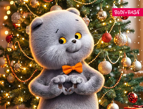 Кот Басик приглашает на новогодние ёлки в Детскую библиотеку!