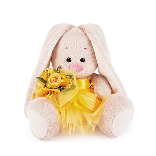 Зайка Ми в желтой юбочке и с букетом