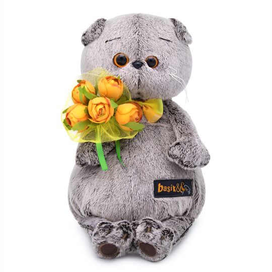 Басик с букетом оранжевых пионов