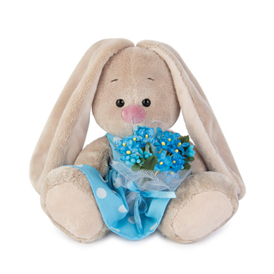 Зайка Ми в голубом платье с букетом незабудок