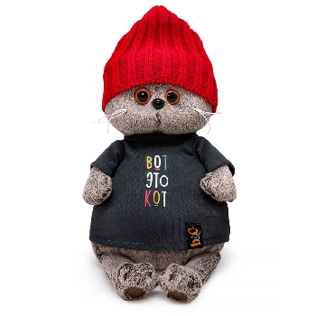 Басик в вязаной шапке и черной футболке