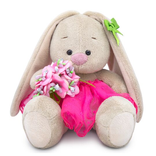 Зайка Ми c букетом в розовой юбке